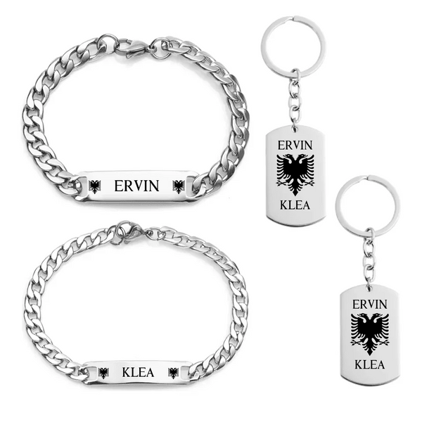 Albanien Set mit Albanischem Adler zwei Armbänder mit zwei Schlüsselanhänger Gravur Schwarz