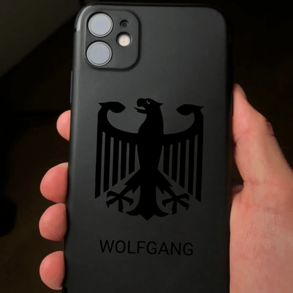 Deutscher Adler Handyhülle mit Edelstahl Schlüsselanhänger Gravur Schwarz - Idlords