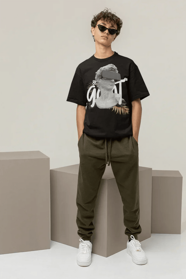 Goat Modern Skulptur Oversize Black T-Shirt Front Print - Idlords