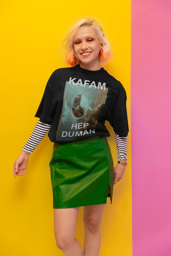 Kafam hep Duman Oversize Black T-Shirt - Idlords